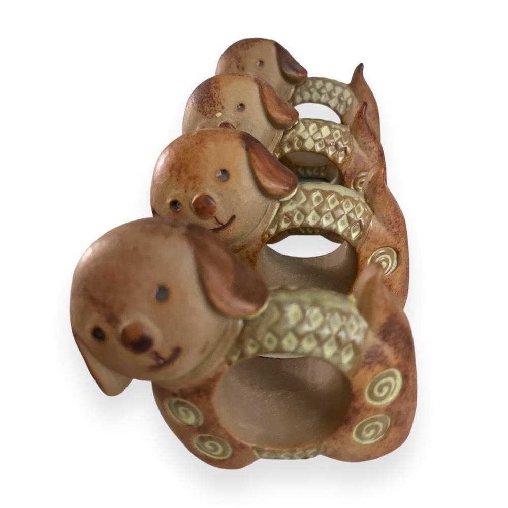 Puppy Dog Ceramic Napkin Ring Holder Set of Four Made in Japan Pottery Stoneware